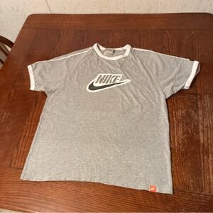 Nike Center-Swoosh Ringer T-Shirt Adult Large Gray White-Trim Y2K Vintage